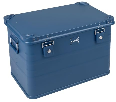 Alubox Alukiste abschließbar E78-BLUE - Premium Aluminium Werkzeugtruhe 78 Liter - Deckel mit Aluminium Druckguss Stapelecken und Gummidichtung - inklusive Schlösser - pulverbeschichtet blau