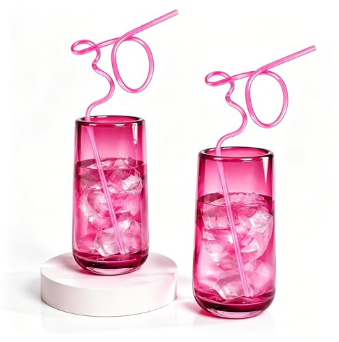 WenmthG 30 Geburtstag Deko - Strohhalme Plastik Pink 2er Set - 30. Geburtstagsgeschenk für Frauen und Männer Meilenstein Partys - Lustige Deko & Geschenkidee für Cocktails, Säfte & Drinks