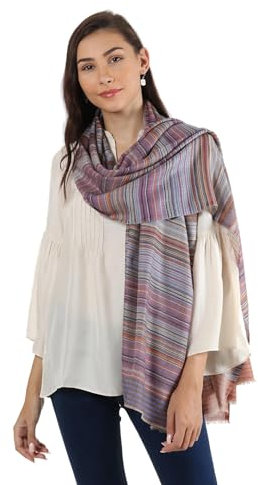 NOVICA Damen Multicolor 100% Wollschal, Brilliant Streifen Einheitsgröße Multicolor, Lila