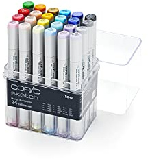 COPIC Sketch Set Manga Illustrations, 24er Set im Acryl-Display, Twin Marker mit einer mittelbreiten und einer Brush-Spitze