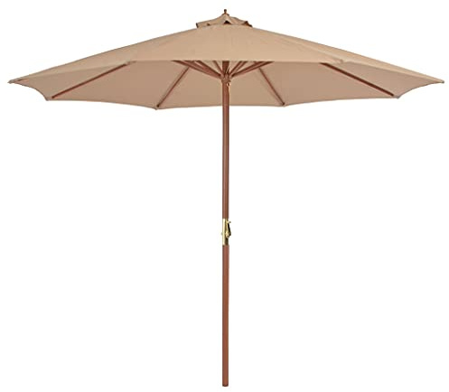 vidaXL Parasol d'Extérieur avec Mât en Bois, Pare-Soleil de Patio, Abri de Soleil, Parasol de Plage Jardin Terrasse Balcon, 300 cm Taupe