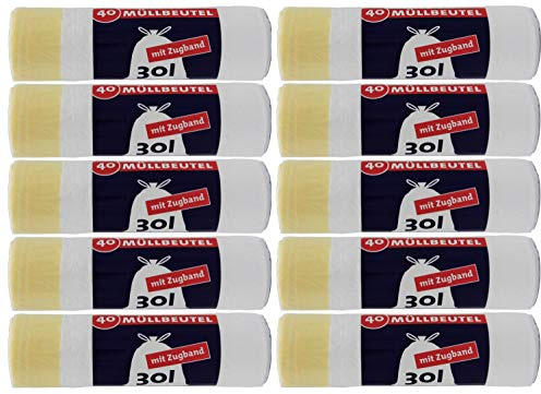 Ulith - Bolsas de basura con cordón (30 L, 40 unidades por rollo), color blanco