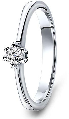 MIORE Ring Damen Solitär Diamant Verlobungsring Weißgold 14 Karat / 585 Gold Diamant Brillant 0.12 Ct, Schmuck (60)