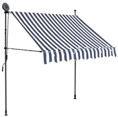 vidaXL Markise Einziehbar Handbetrieben mit LED Wasserabweisend Klemmmarkise Balkonmarkise Sonnenschutz Terrasse Balkon Garten 100cm Blau Weiß