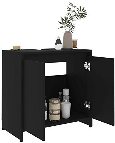 Tidyard Bathroom Cabinet with 2 Doors - Engineered Wood Storage, Black, 60 x 33 x 61 cm - Perfect for Additional Bathroom Organization Model802643