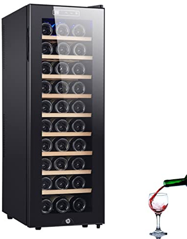 0℃ Outdoor Freistehender Thermoelektrischer Weinkühlschrank - Wine Fridge mit Temperaturregler: 11-18 °C, Weinschrank mit Touch-bedienfeld, 90 Liter, für 18/30 Flaschen Wein, LED, Schwarz,Style 3