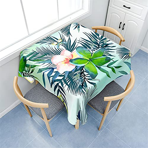 Morbuy Tischdecken Quadratisch, Pflanze Blätter Muster Tischdecke Wasserdicht Lotuseffekt Küchentischdecke Abwischbar Tischtuch für Restaurant Garten Outdoor (180x180cm,Pinke Blumen)