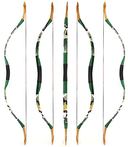 wolfman Traditionelles Bogen Recurvebogen Langbogen Sportbogen Bogenschießen Jagdbogen handgefertigter Holzbogen asiatischer mongolischer Bogen für Erwachsene Teenager Linke rechte Hand(G, 20Lbs)