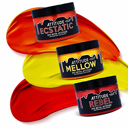Attitude Hair Dye Coloration semi permanente FIRE FIRE Trio Ensemble combiné de 3 pots de teinture pour les cheveux Rouge/Orange