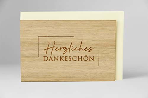 Holzgrusskarten Original herzliches Dankeschön - 100% handmade in Österreich, aus Eichenholz gefertigte Geschenkkarte, Grußkarte, Klappkarte, Postkarte, Dankeskarte