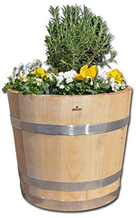 Temesso Blumentopf, Blumenkübel aus Kastanien-Holz - Fass, Holzfass Fass als Pflanzkübel - Bottich, Holzkübel (D40 H35 cm)