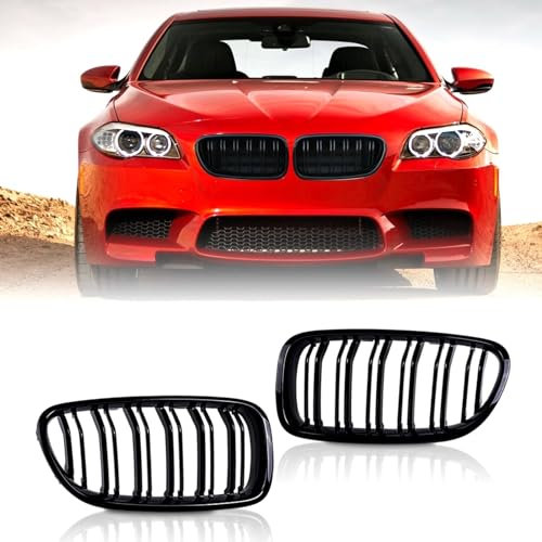 TTCR-II Frontales Radiador Grill Grille Gloss Black Front Kidney Parrillas Rejillas Compatible with 5 Series F10 F18 2010-2017 5M Negro Double Slats Style 2 Pcs Car Accesorios ABS Material