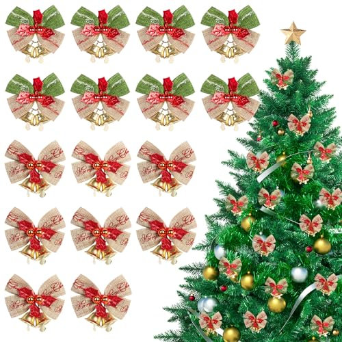 Figarge Weihnachtsschleifen mit Glöckchen, Weihnachtsbogen Rot Weihnachtsbaum Schleifen, Weihnachten Schleifen mit Goldenen Krawatten, Weihnachtsbaum Dekoration (Rot, Gold)