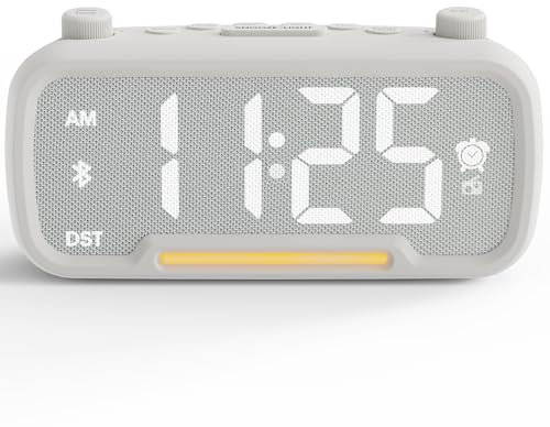 Radio Réveil Numérique avec Bluetooth pour Chambre, Réveil Matin avec Lumière, Type C et Chargeur USB, Batterie de Secours de 0 à 100%, Intensité Variable, Volume 50-120 DB