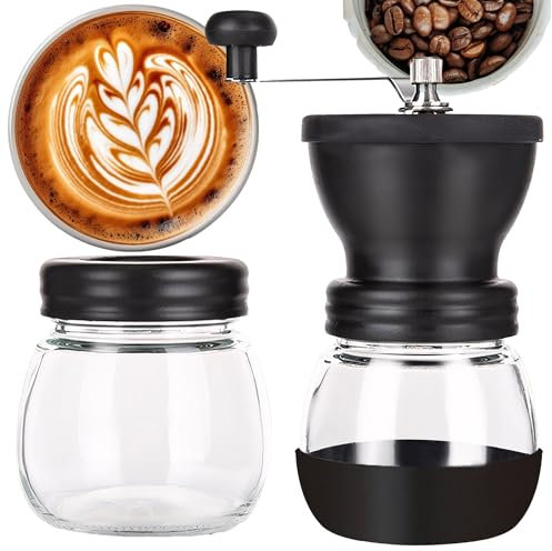 Retoo Molinillo de café manual de cerámica, molinillo grueso y fino, molinillo de mano, acero inoxidable, granos de café, pimienta, cuchilla, cuenco para el hogar, oficina, contenedor de