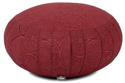 Bodhi Meditationskissen ZAFU | Ø 34 cm | Maharaja Collection | Yogakissen mit Dehnfalten und Tragegriff | Bezug aus 100% Baumwolle | Sitzkissen mit Bio-Dinkelfüllung