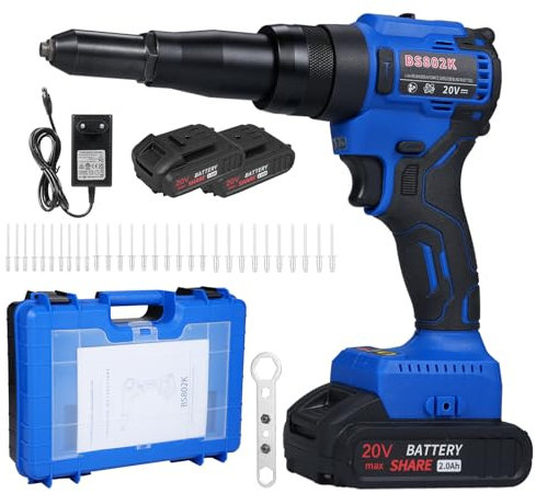 Remachadora eléctrica,YIWENG Máquina remachadora inalámbrica, kit profesional de máquina remachadora de extracción de núcleo completamente automática con batería de litio portátil de 20 V, con remache