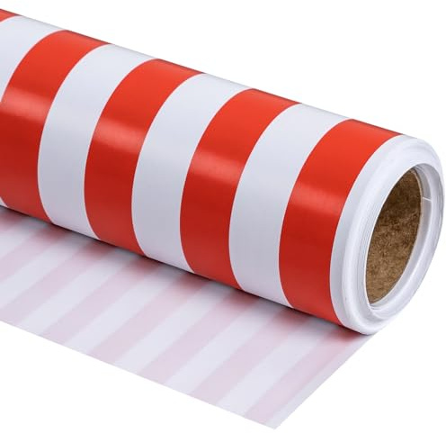 Ruspepa omslagspapper – minirulle – röd och vit randig design perfekt för bröllop, födelsedag, baby shower, fest – 44,5 cm x 10 m