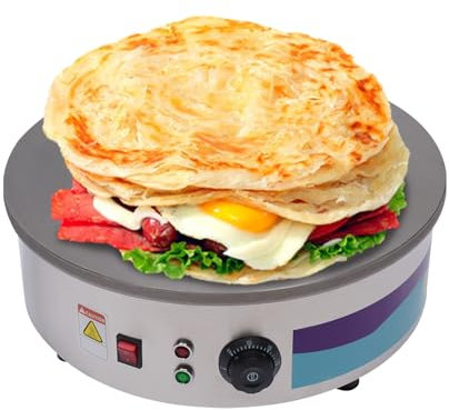 Crepera eléctrica para panqueques (acero inoxidable, 2800 W, 45 cm, 220 V, profesional, comercial, para crepes, placa de acero inoxidable, Gastro Creperer, espátula, dispensador, panqueques, tortillas