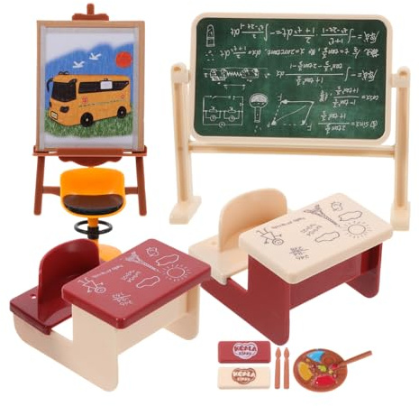 HEMOTON Mini Klassenzimmer Modell Set Mit Schreibtisch Tafel Und Stuhl Pädagogisches Puppenhaus Zubehör Für Kinder Realistisches Schulzimmer Miniatur Spielzeug