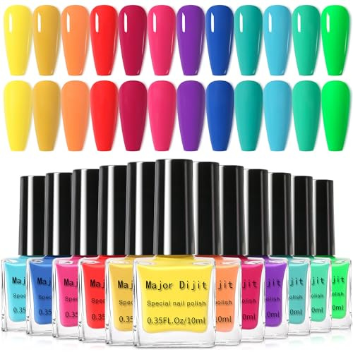 DouborQ 12 Color Nail Polish Set Neno Air Dry 12 Bright Colors 0.35oz Regular Nail Polish Kit Spring Summer Finger Nail Polish Gift Set for Women(1-12)