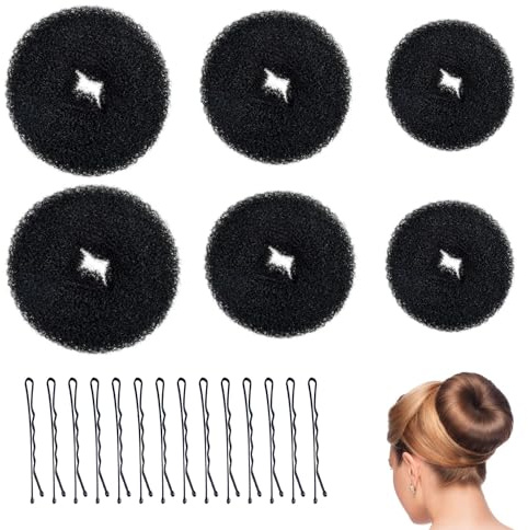 Duttkissen, 6 Stück Donut Hair Bun Maker Set Dutt Maker, 50 U-Form Haarspange Haarnadel, Dutt Hilfe Hochsteckfrisuren Zubehör, für Frauen Mädchen(Schwarz)