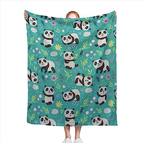 Panda-Decke, leichte Flanell-Überwurfdecke, Kinderdecke, Kinderbett, Bett, Couch, Stuhl, niedlich und weich, warm, Panda-Geschenke für Kinder und Erwachsene, 125 x 150 cm