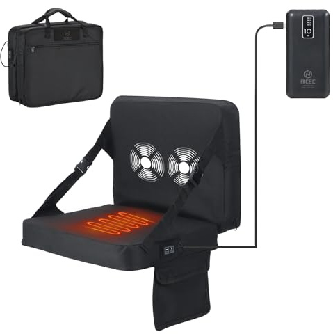 Nice C Heated Seat Cushion, Heated Stadium Seat, Heated Bleacher Seat, Stadium Seats for Bleacher, Massage Stadium Seat Cushion with Back Support, with Power Bank, Carry Handle&Compartment (1 Pack)