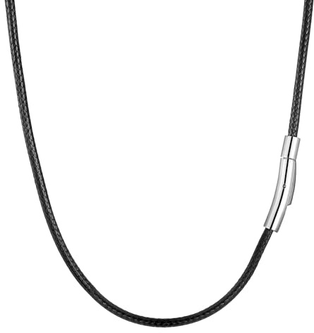 RWQIAN Lederkette Herren Leder Halskette 61cm mit Verschluss Lederband Kette für Damen Schwarz Kautschuk Kette 3mm Schmuck