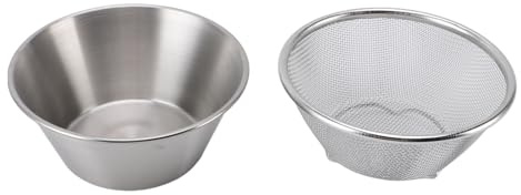 Passoire en Acier Inoxydable 304 avec Bol à Mélanger, Design Microporeux, 14,5 x 6,5 cm, Portable, pour Riz, Pâtes, Fruits, Cuisine, Argent
