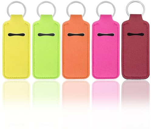 Teaaha 5PCS Lipstick Holder Key Chain Cute Lip Balm Holders Keyring Clip on Lipstick and Lip Gloss Keychain Sleeve Holder, Stocking Stuffers for Women(Burgundy Red/Purple/Orange/Yellow/Green)