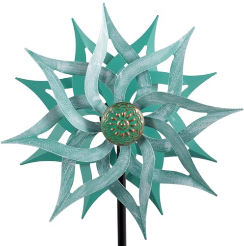 Viveta Metal Wind Spinners,53.5 Kinetic Wind Sculptures,Green Garden Pinwheels Double Layer Windmill for Outdoor Patio Lawn Yard