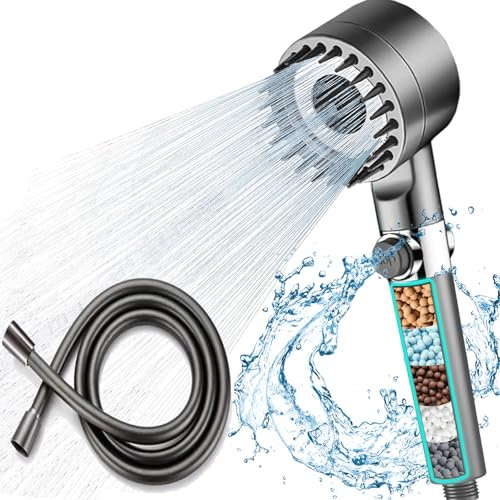 Soffione Doccia Portatile Staccabile ad Alta Pressione con Tubo da 1,5M, Soffione Doccia a Risparmio d'acqua, 3 Tipi di Getto, Interruttore ON/OFF per il Bagno Degli Animali Domestici, Grigio