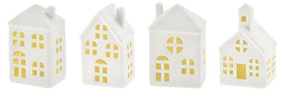 Spetebo Casa de cerámica LED blanca 11 cm – Juego de 4 – Decoración de pueblo navideño con iluminación en blanco cálido – Decoración de mesa de Navidad – Decoración de mesa de invierno casa