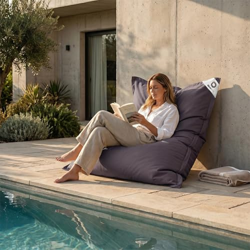 Housse pour Pouf Géant XXL 180x140cm - Intérieur et Extérieur - Déhoussable - AntiUV - Gris Carbone - Déco Arts