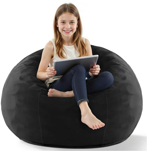 HABUTWAY 2FT Bean Bag Chair, 2' Beanbags Small Bean Bag Chairs with Filling, Teardrop Bean Bag Chair Luxurious Velvet Ultra Soft Fur with Removable Cover (Black)