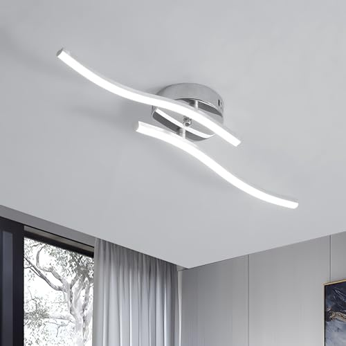 Goeco LED Deckenlampe Flur, 14 W 52 cm 6500K 2 Flammig, Silber | LED Deckenleuchte mit Kaltweißes Licht LED Lampen Deckenbeleuchtung für Schlafzimmer Wohnzimmer Küche