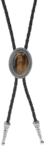 GORGECRAFT Western Cowboy Vintage Krawatten Retro Bolo Krawatte Für Herren Lederhalsketten Mit Ovalem Anhänger Aus Natürlichem Tigerauge Edelstein Kunstlederseil Für Unisex Halloween Karnevalszubehör