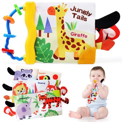 TonStyle Baby Spielzeug 6 Monate, Babybuch Stoffbuch Knisterbuch Babyspielzeug Jungen Mädchen ab 0 3 6 12 Monate, Sensorisches Buch Frühe Entwicklung Lernspielzeuge Geschenk für Neugeborene - Giraffe