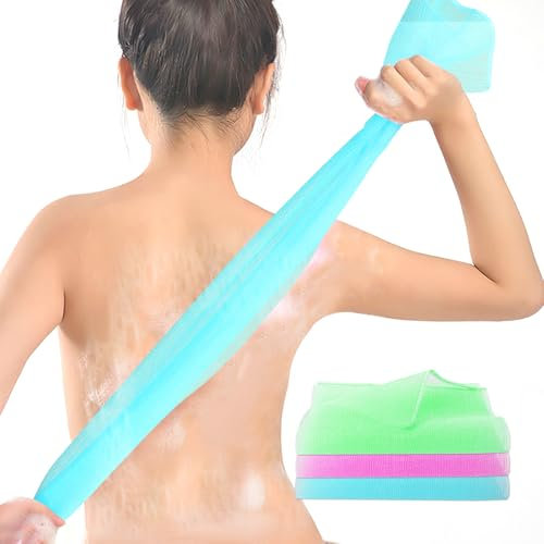 3 Stück Peeling-Waschlappen Rückenschrubber Rückenbürste Luffa-Schwamm Körper- und Rückenschrubber Peeling Schwamm Peelinghandschuh für Männer und Frauen Body Scrubber Loofah Sponge (Blau+Rosa+Grün)