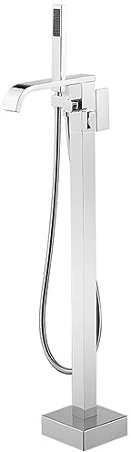 FYZLOIPU Robinet De Baignoire sur Pied, Cascade, Chrome, Poignée Unique, Laiton, avec Douchette, Robinet De Baignoire sur Pied, Chrome,Chrome