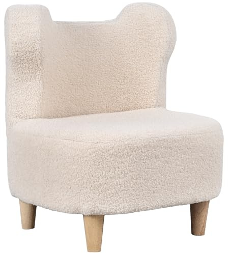 AIYAPLAY Kindersessel Kindersofa mit Teddyfleece-Optik, Bärenform massiven Holzfüßen Kinderstuhl für Kinderzimmer, Spielzimmer, 47 x 43 x 53 cm, für Kinder 1,5-3 Jahre Beige