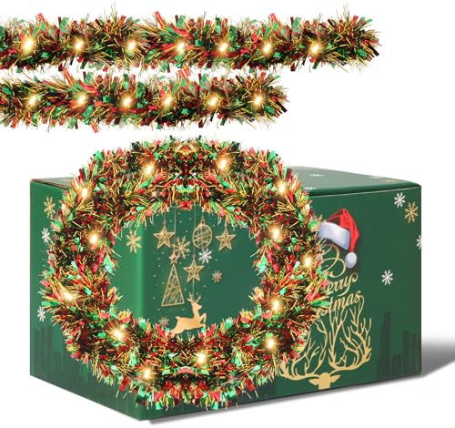 Ghirlanda di Natale 5m, ghirlanda albero di natale a LED, ghirlanda natalizia,ghirlanda natalizia da, Decorazione Natalizia per Porta o Camino (Rosso e Verde)