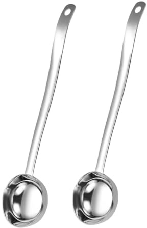 TOPBATHY 2 Pièces Louche de Cuisine Acier Inoxydable avec Double Bec Verseur Manche Long Chaleur Petite Louche pour Sauces et Huiles Ustensile Polyvalent pour Cuisson et Service