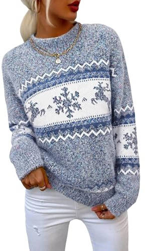 Demegimi Maglioni Natalizi Donna Pullover Natale Maglietta a Manica Lunga Maglione Natalizio Fiocco Neve Alce Girocollo Donna Maglione Festa Natale