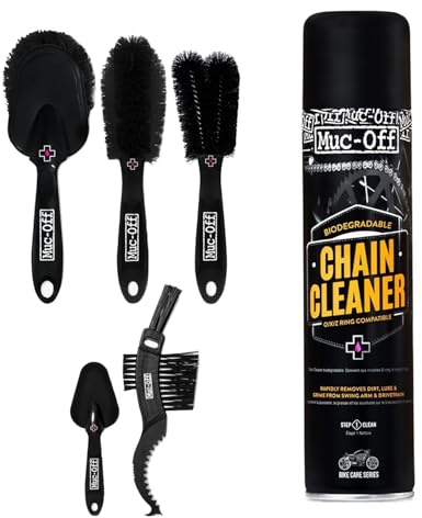 Muc-Off Motorcycle Chain Cleaner + 5x Bike Brush Kit | Motorcycle Chain Degreaser Cleaner with Chain Cleaning Brush Set | Instant Grease Cutting Formula | Easy to Use