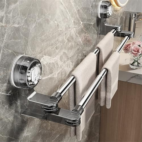 Toallero con ventosa, longitud ajustable, soporte doble para toallero, sin taladrar, colgador de paños montado en la pared para baño y cocina, barra doble para mampara de ducha, (30-60 cm)
