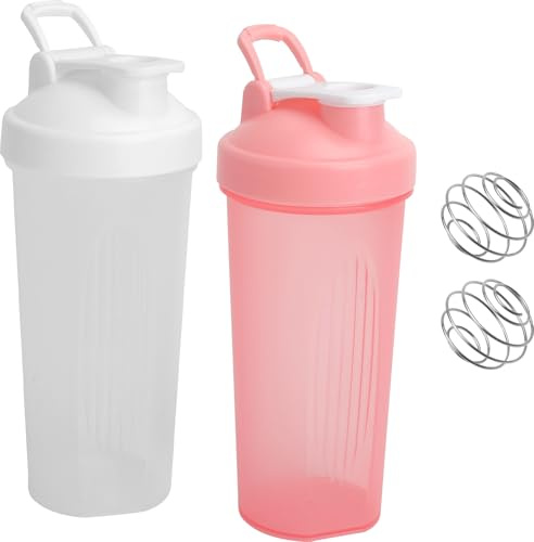 2 vasos de batido de proteínas de 600 ml con bola, indicador ML, a prueba de fugas, batidor de proteínas, agitador de proteínas, botella de gimnasio, botella para batido de proteínas en polvo cremoso