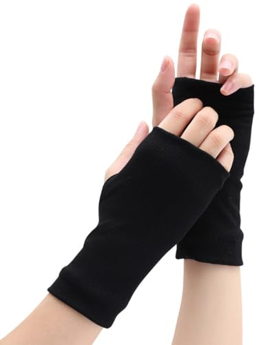 THQAE Gants Sans Doigts Femme Cachemire Laine Pure, Mitaines Thermiques avec Trou Pouce et Manchette, Gants Chauffants Hiver pour Ski et Loisirs