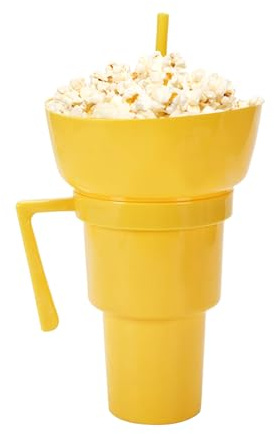 Genérico Para Snacks Y Bebidas – Combo Cuenco De PP Con Paja Bandeja De Bocadillos | Para Mesita De Sofá De Viaje Postre Niños Comidas Para Viajes Leche Té Dulces Chips Palomitas De Maíz Fruta